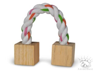 Jouet pour petits animaux blocs en bois et corde, 20 cm