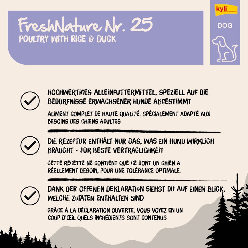 kyli FreshNature N° 25 Volaille & Riz avec Canard 12 kg – Image 4