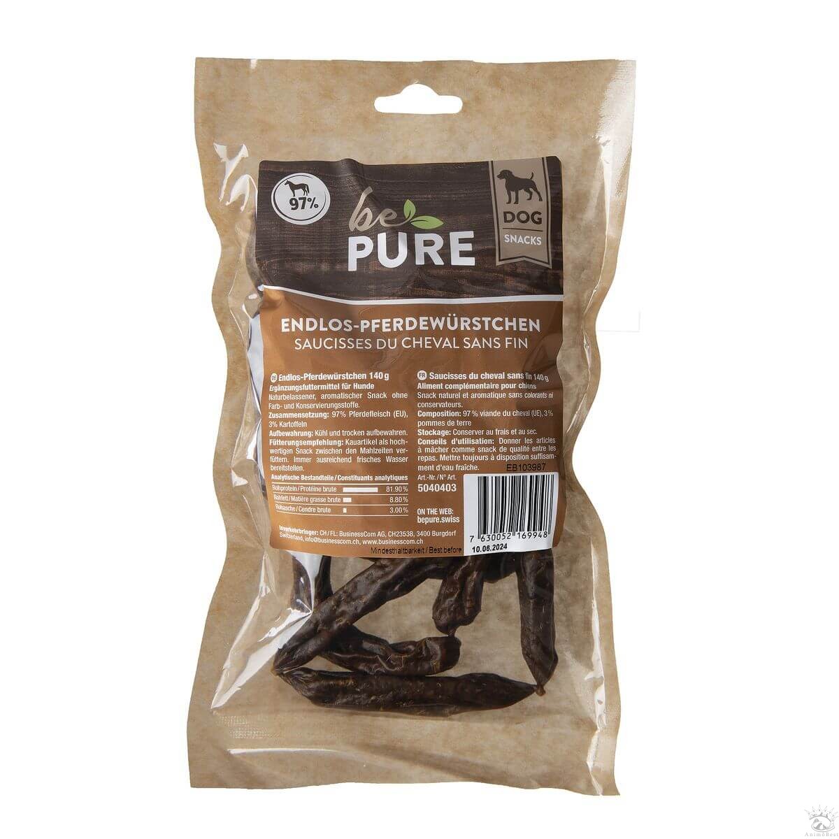 bePure Saucisses de Cheval sans Fin pour Chiens 140g